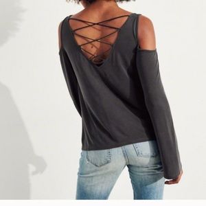 Hollister Grey Cold Shoulder Top